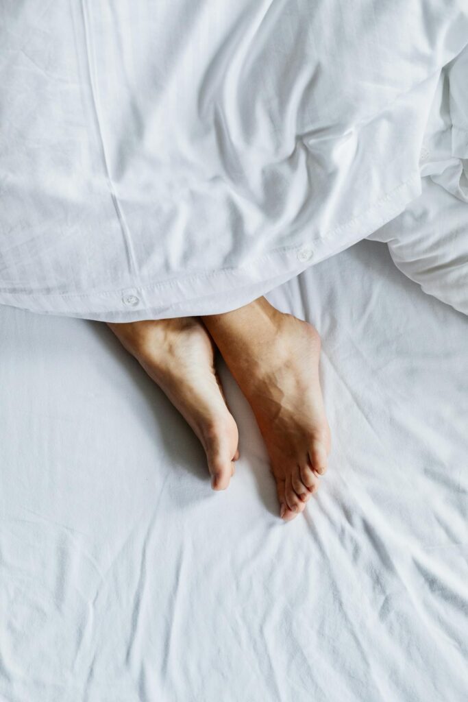 feet out of blanket bed