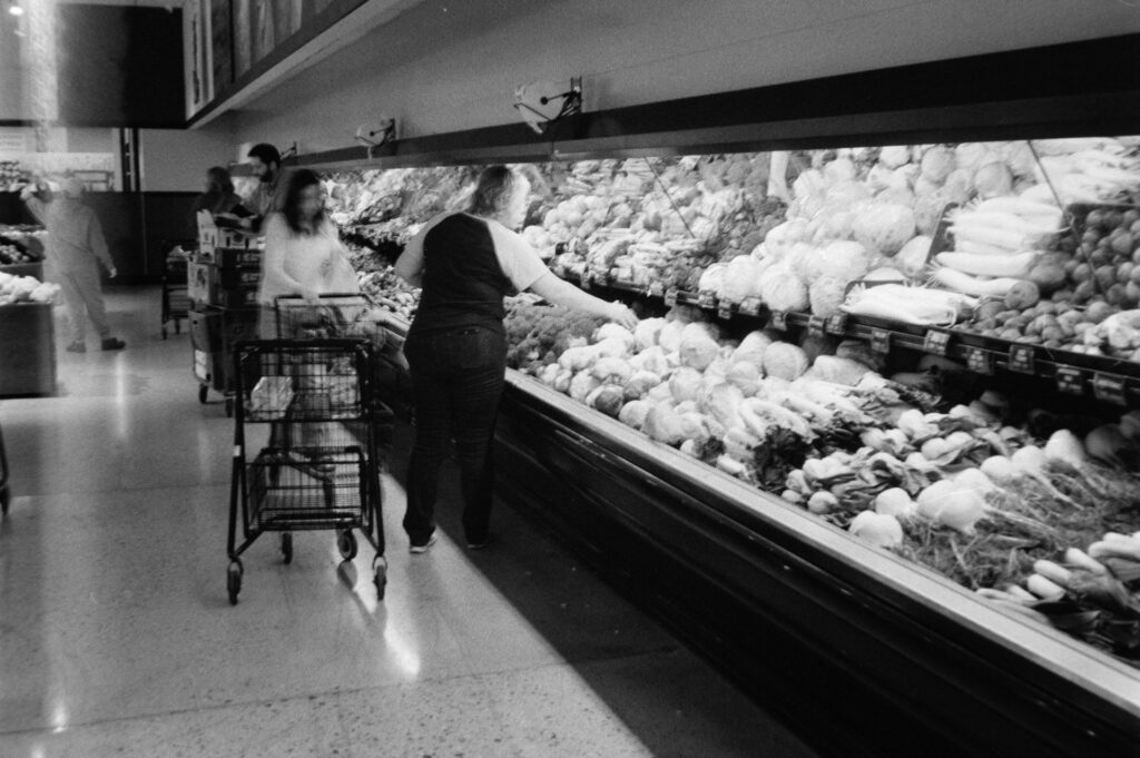 busy supermarket shopping