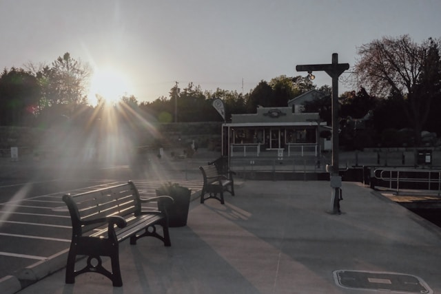 empty open parking lot morning sun